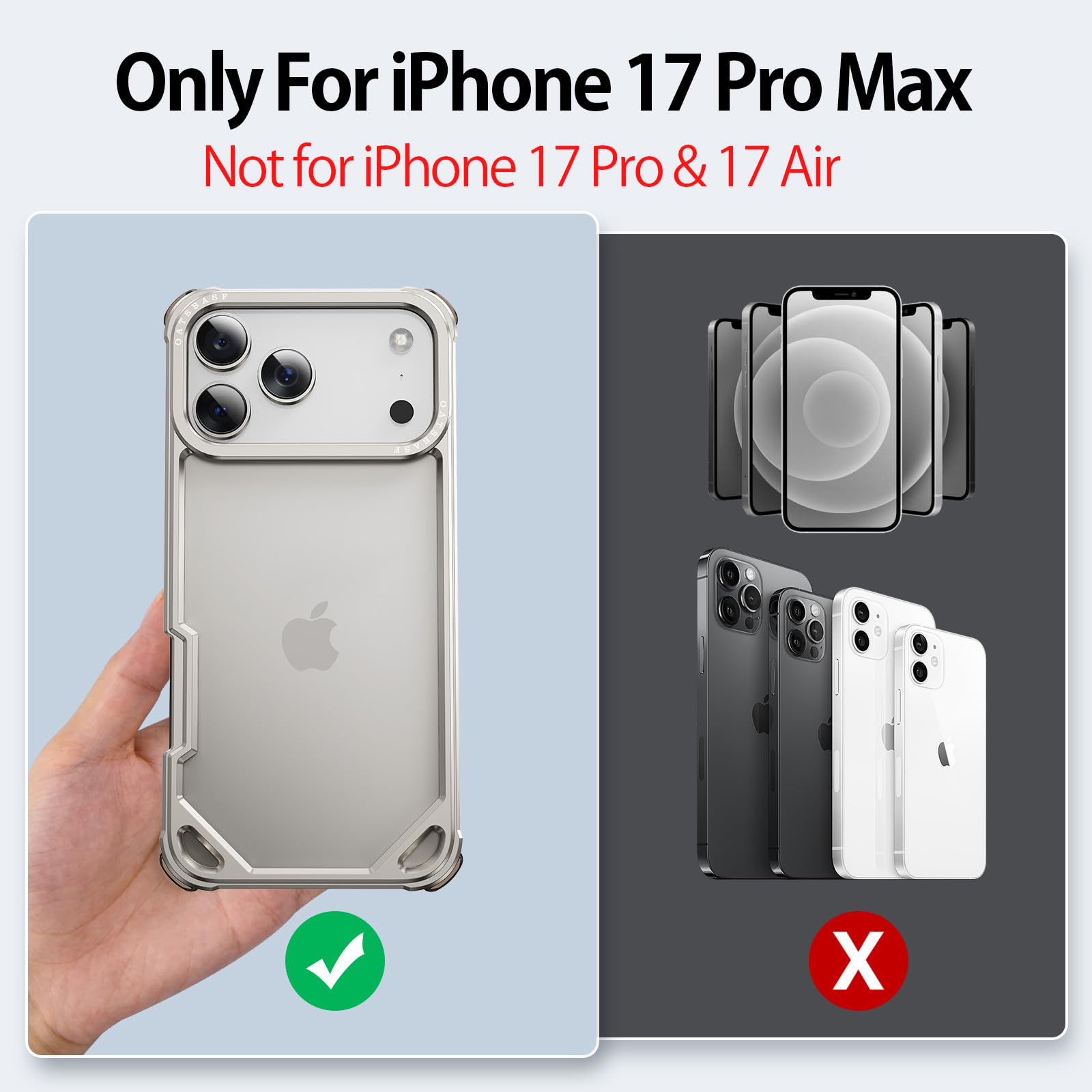 Custodia per iPhone 17 Pro Max, in alluminio, sottile, senza retro, compatibile con MagSafe, in metallo, senza cornice, con 4 angoli airbag, antiurto, protettiva per iPhone 17 Promax