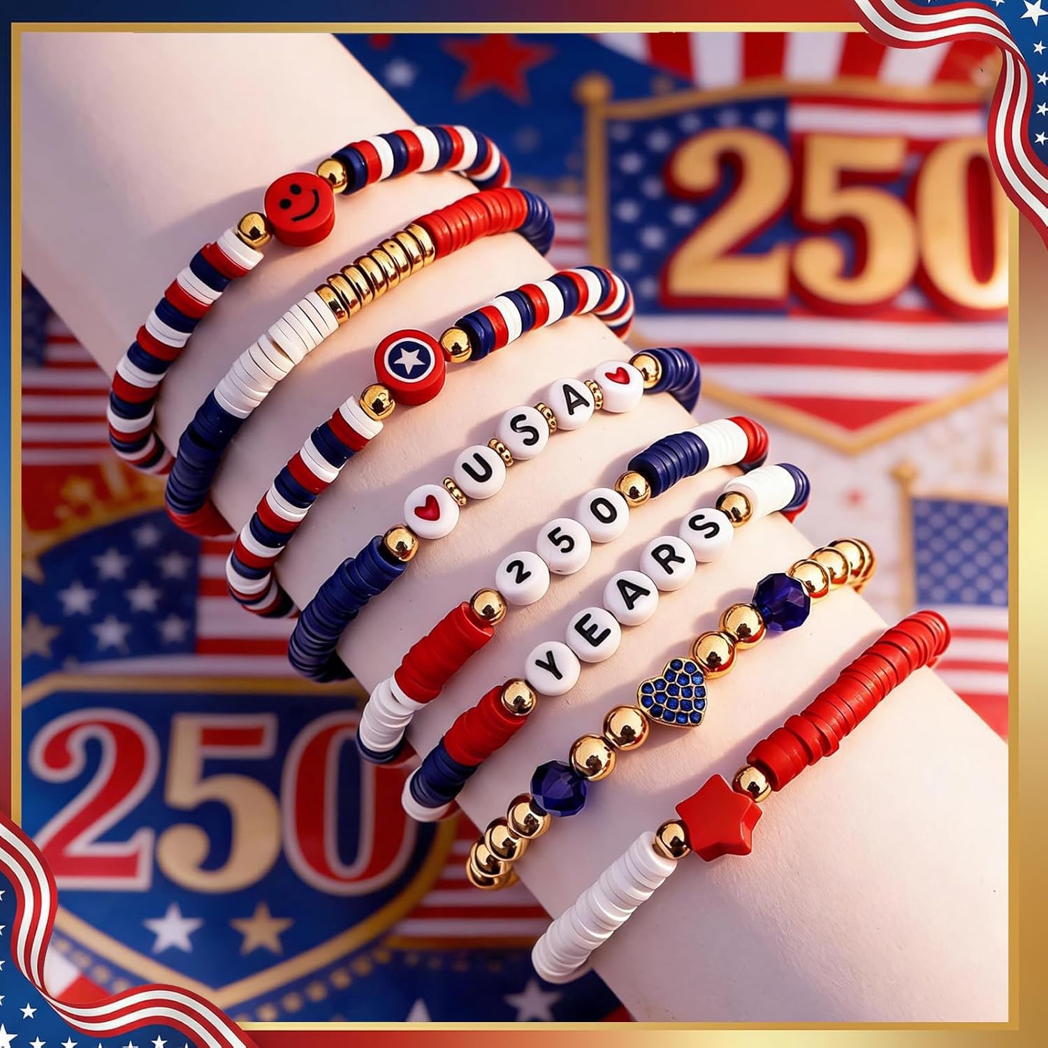 Independence Day Gifts for Women Men Teens Red White Blue Clay Beaded Stackable Stretch Bracelets USA Patriotic Jewelry 4th of July Accessories - Image 3