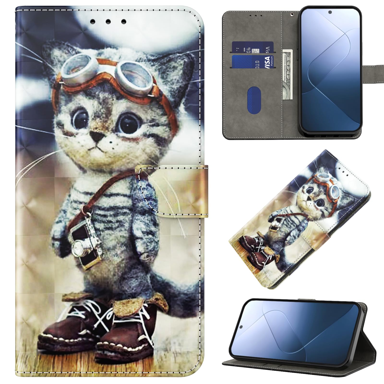 BOLELAW Hülle für Samsung Galaxy A32 5G Handyhülle, Kartensteckplatz Magnetverschluss Flip PU Leder Bemalte Muster Schutzhülle für Samsung A32 5G, Verschmitzte Katze
