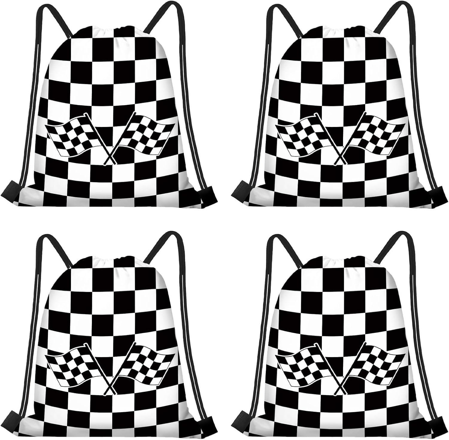 16 PCS Checkered Racing Gift Bags Race Car Party Favors Bag Black and White Drawstring String Bag Backpack Gift Candy Treat Goody Bags for Race Car Themed Birthday Party Supplies