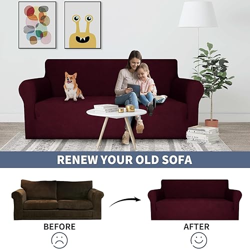 Miniatura 5 de JIVINER Funda elástica para sofá de 3 plazas del 2024, funda elástica de 1 pieza para sofá de 3 cojines, funda de sofá jacquard lavable con parte