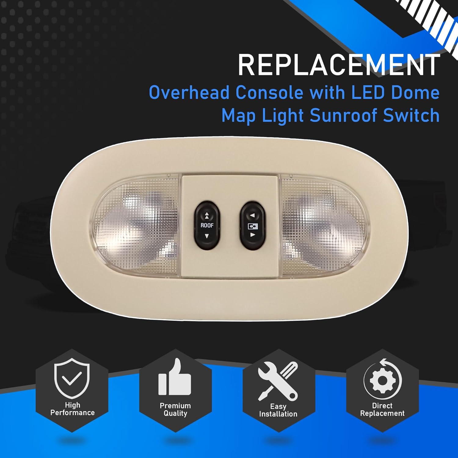Overhead Console with LED Dome Map Light Sunroof Switch Compatible With 2004-2008 Ford F-150 2006-2008 Lincoln Mark LT Cab Interior Ceiling Roof Reading Lamp Replaces 7L3Z-18519A70-BA Beige