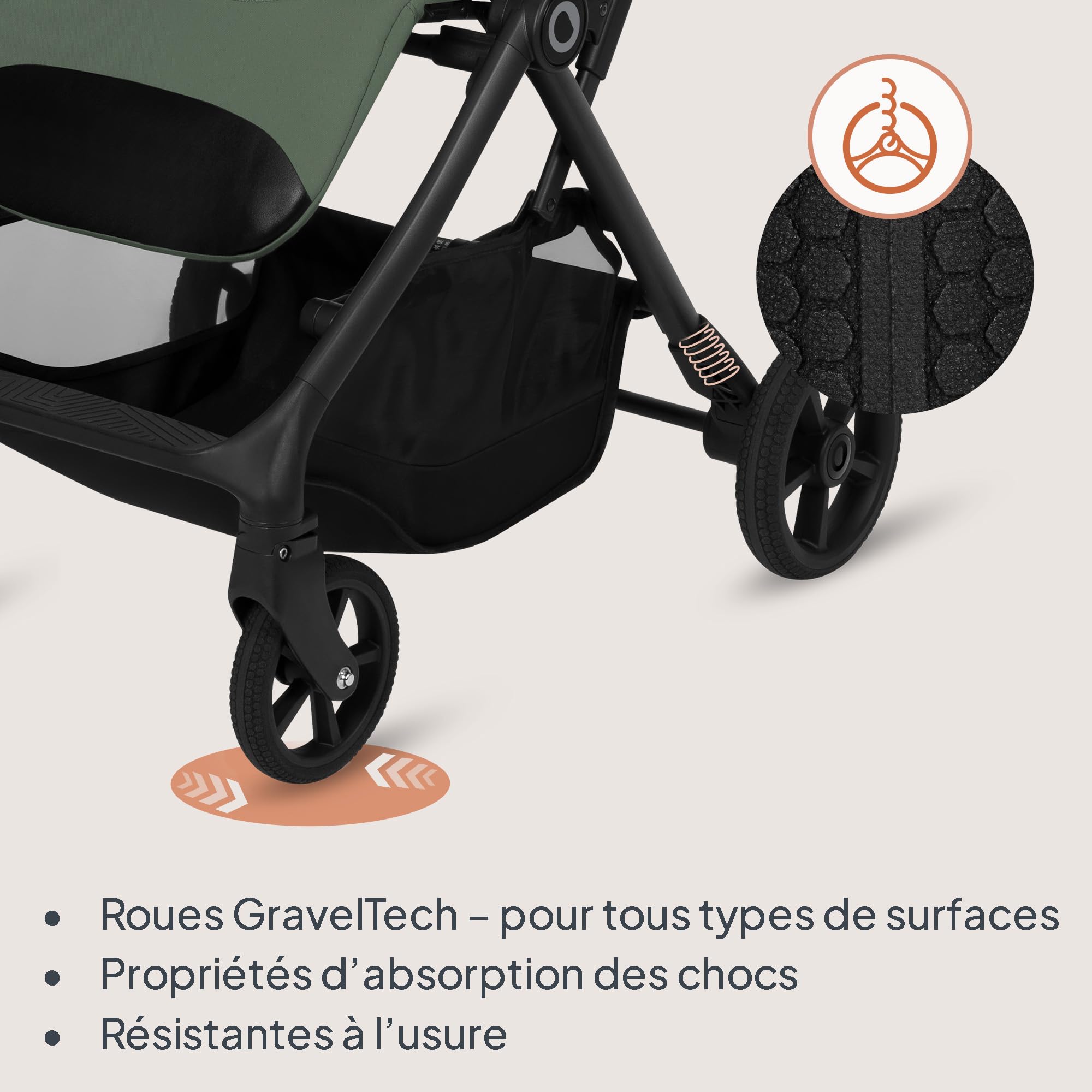 Lionelo Tansi Poussette Canne Compacte Légère jusqu’à 22 kg Pliage une Main Rapide, Suspension et Roues GravelTech, Dossier 3 Positions, Grand Panier 3 kg, Capote Pare-Soleil UPF50+ (Vert)