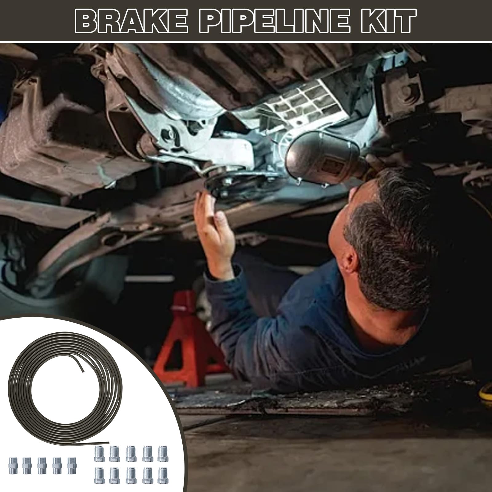 2 tubi del freno da 5 m, Ø 4,75 mm, in acciaio ramato, set con 10 viti e 5 connettori M10 × 1, conforme alla norma DIN 74234, adatto per bordi F, auto e moto