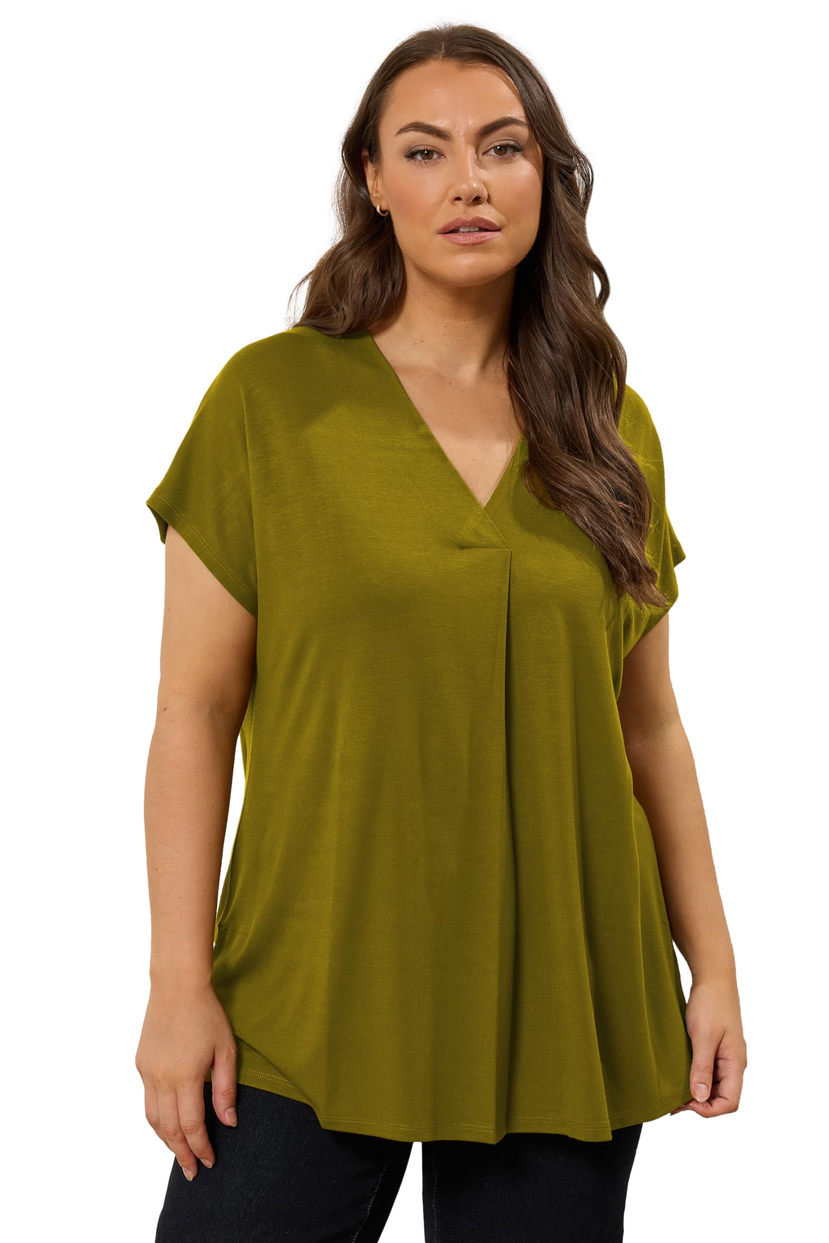 Evans Women's Green Curve Premium Jersey Pleat Swing Top - Plus Size Curve
