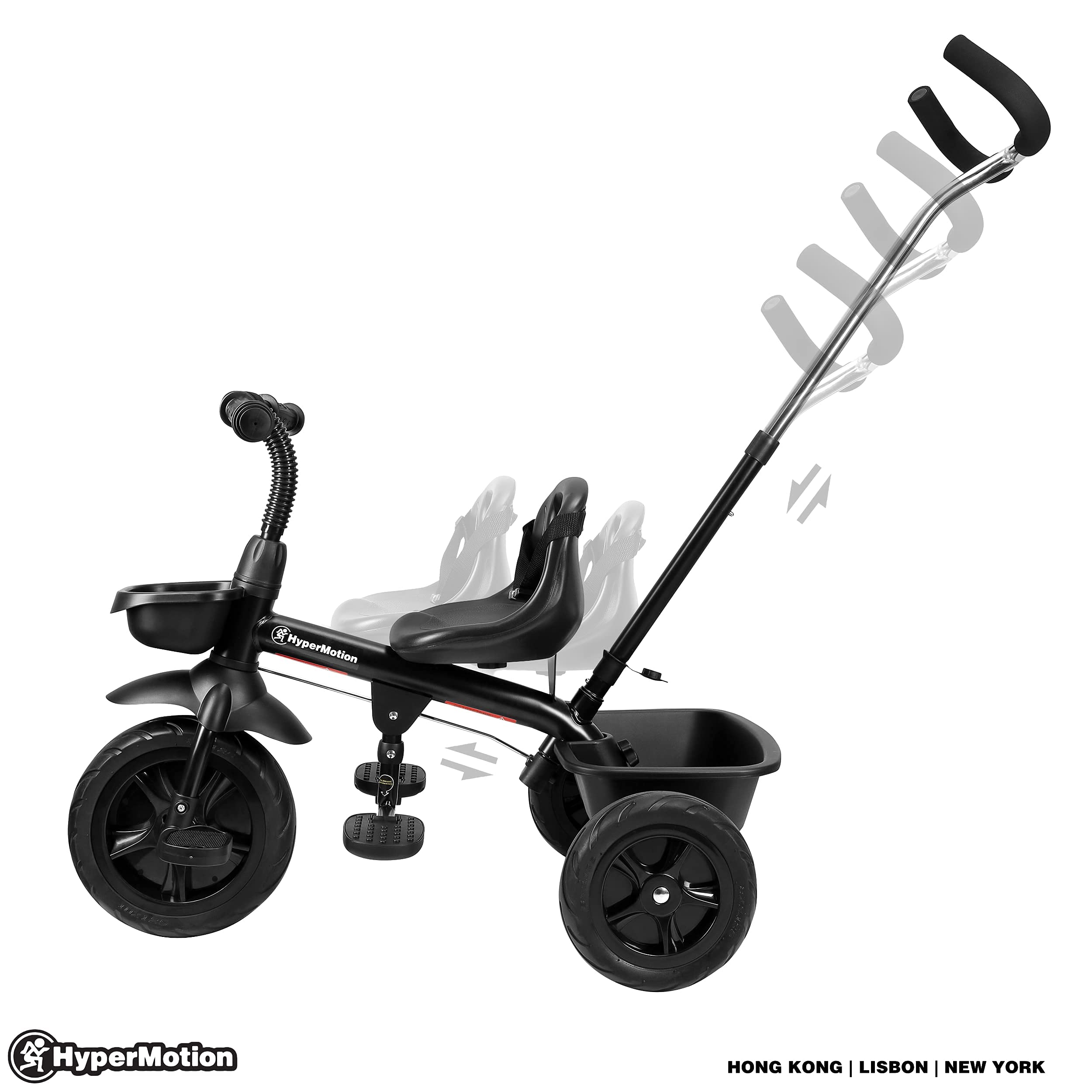 HyperMotion TOBI Vector Triciclo Passeggino con Maniglione per Genitori - Bicicletta Bambini Prima Età con Cinture Sicurezza e Ruote Larghe - Triciclo Bambini Stabile, Nero