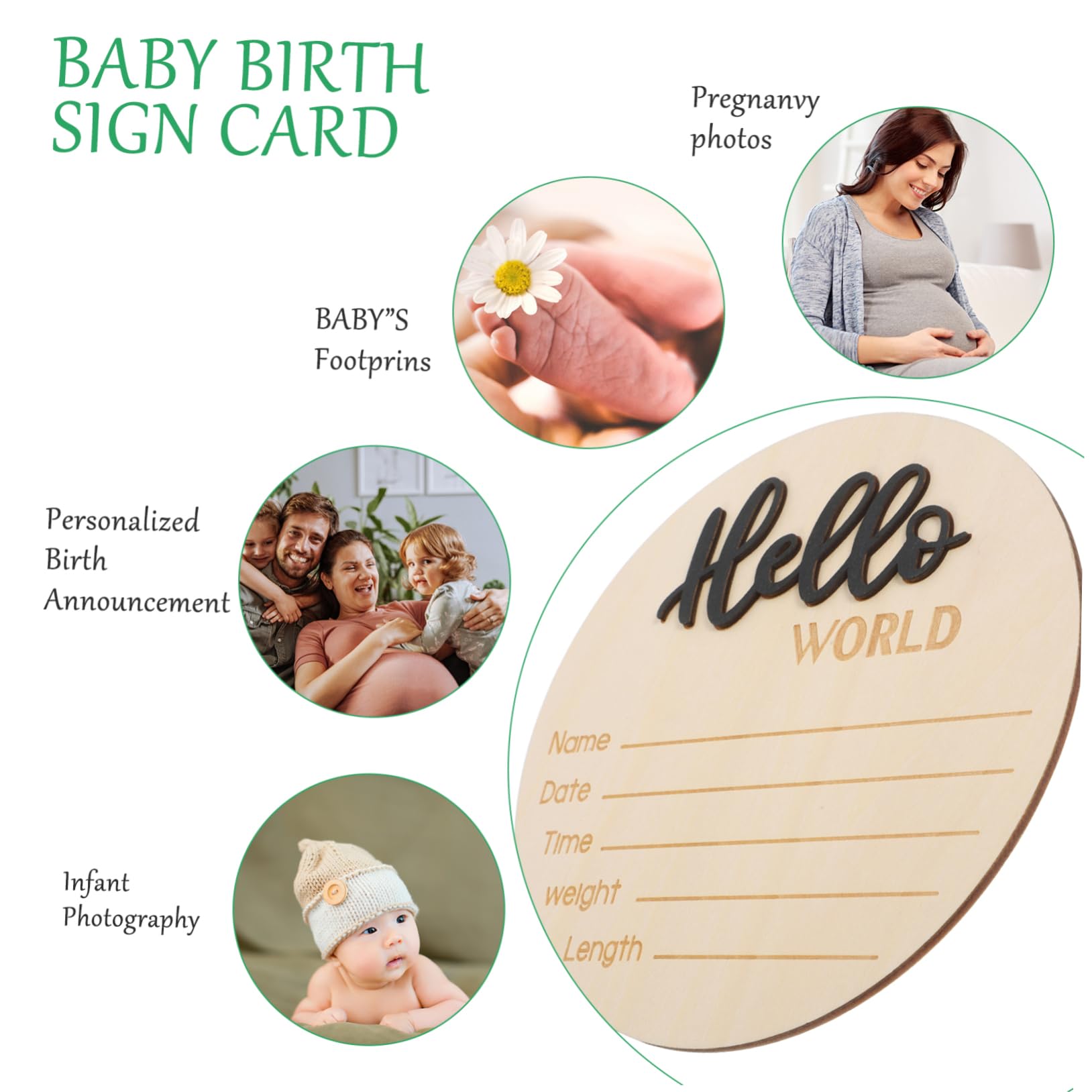 GREENADSCAPE Birth Announcement Sign for Newborn Round Wooden Baby Board Name Announcement Photo Props