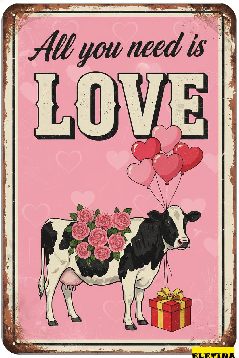 All You Need Is Love Farm Animal Cow Tin Sign, 8x12 Inch