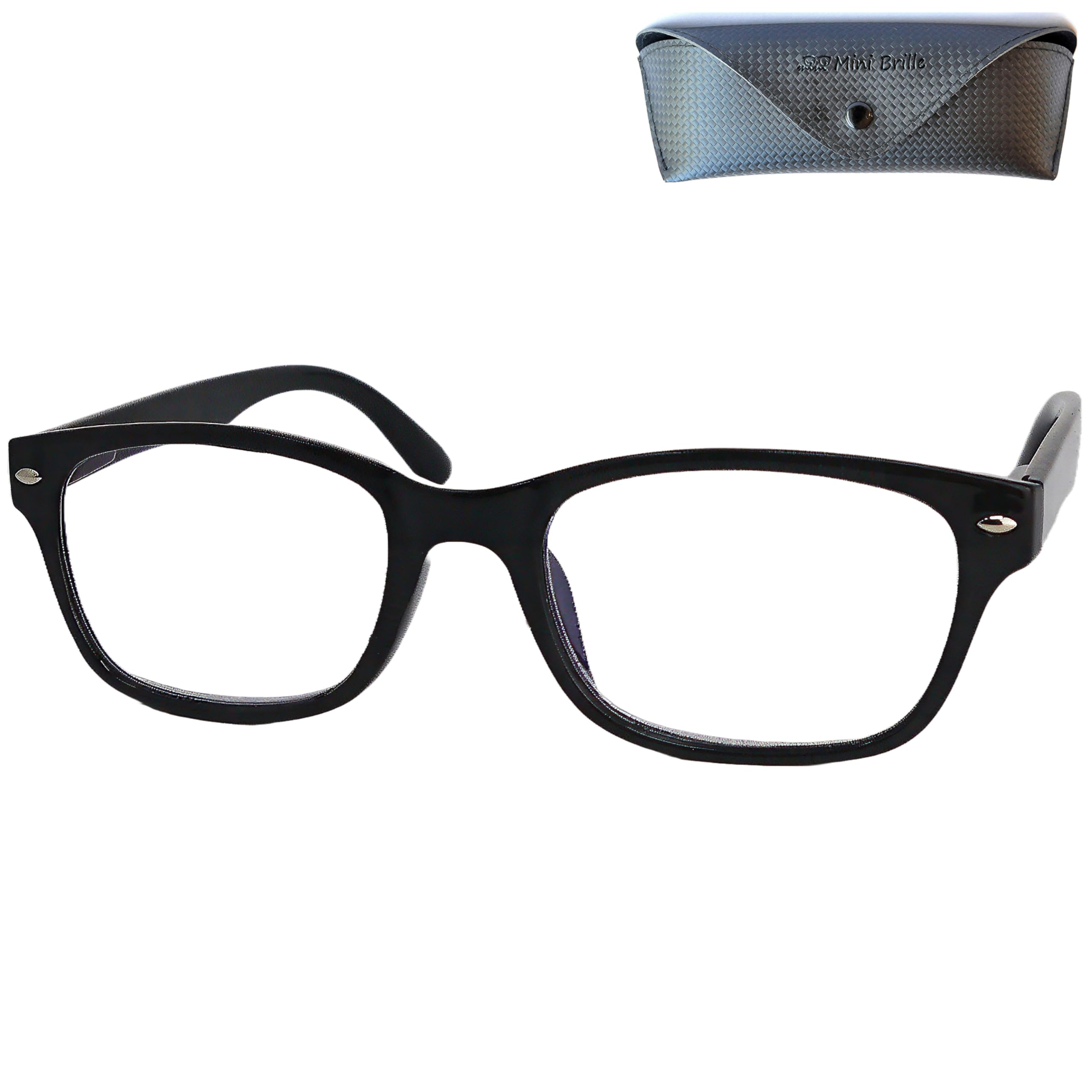 Mini Brille Blaulichtfilter Rechteckig – Anti-Blaulicht Lesebrille mit transparenten Gläsern & Kunststoffrahmen für Damen & Herren, inkl. Etui & UV-Schutz