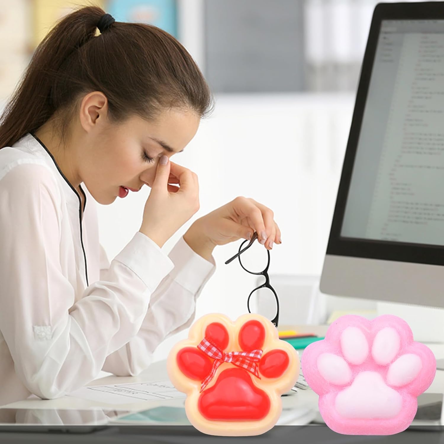 Handmade 2pcs Cat's paw Taba Squeeze, Cute Cat paw Stress Relieving Silicone Sensory, Slow Rebound Cat paw Squeezing Gift, Party Birthday.