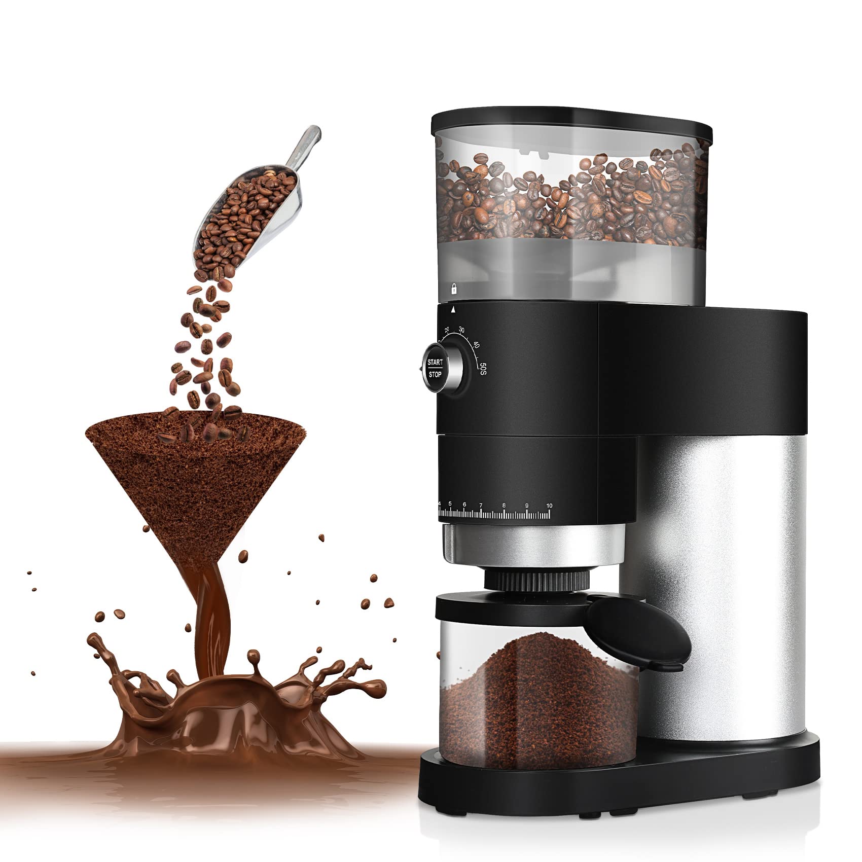 Bonsenkitchen Burr Coffee Grinder, Electric Coffee Bean Grinder with