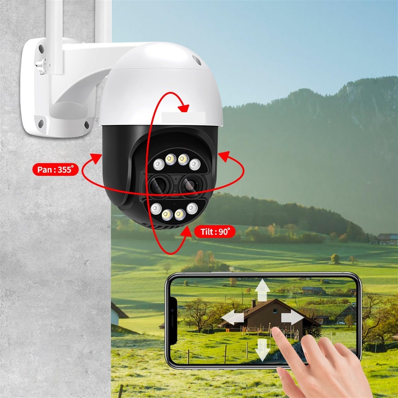Kamera bezpieczeństwa, 8MP podwójny obiektyw 2.8mm-12mm 8X Zoom 4K PTZ kamera IP zewnętrzna AI śledzenie człowieka CCTV Audio bezpieczeństwo w domu monitorująca(NO SD Card)