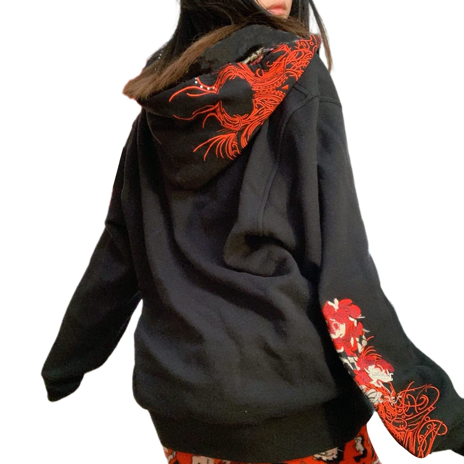 Karwuiio Sudadera con capucha y cremallera para mujer y hombre, diseño vintage Y2k, sudadera de gran tamaño, chaqueta gótica para la calle