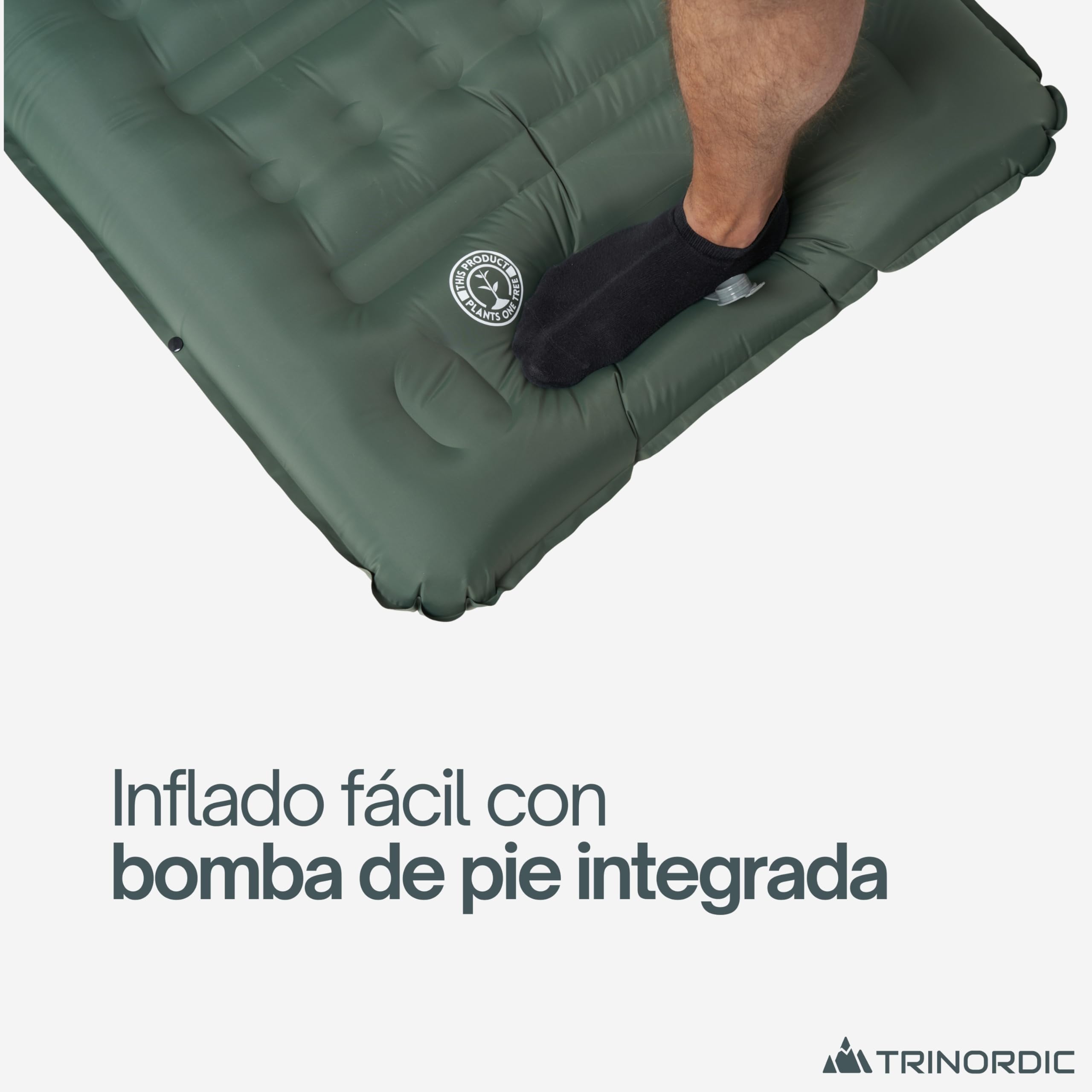 Trinordic Colchon Hinchable Grueso Camping - 12 cm Extra Grueso y Ancho con Bomba de Pie y Almohada - Esterilla de Camping Ligera para Viajes de Aventura al Aire Libre, Senderismo y Bikepacking