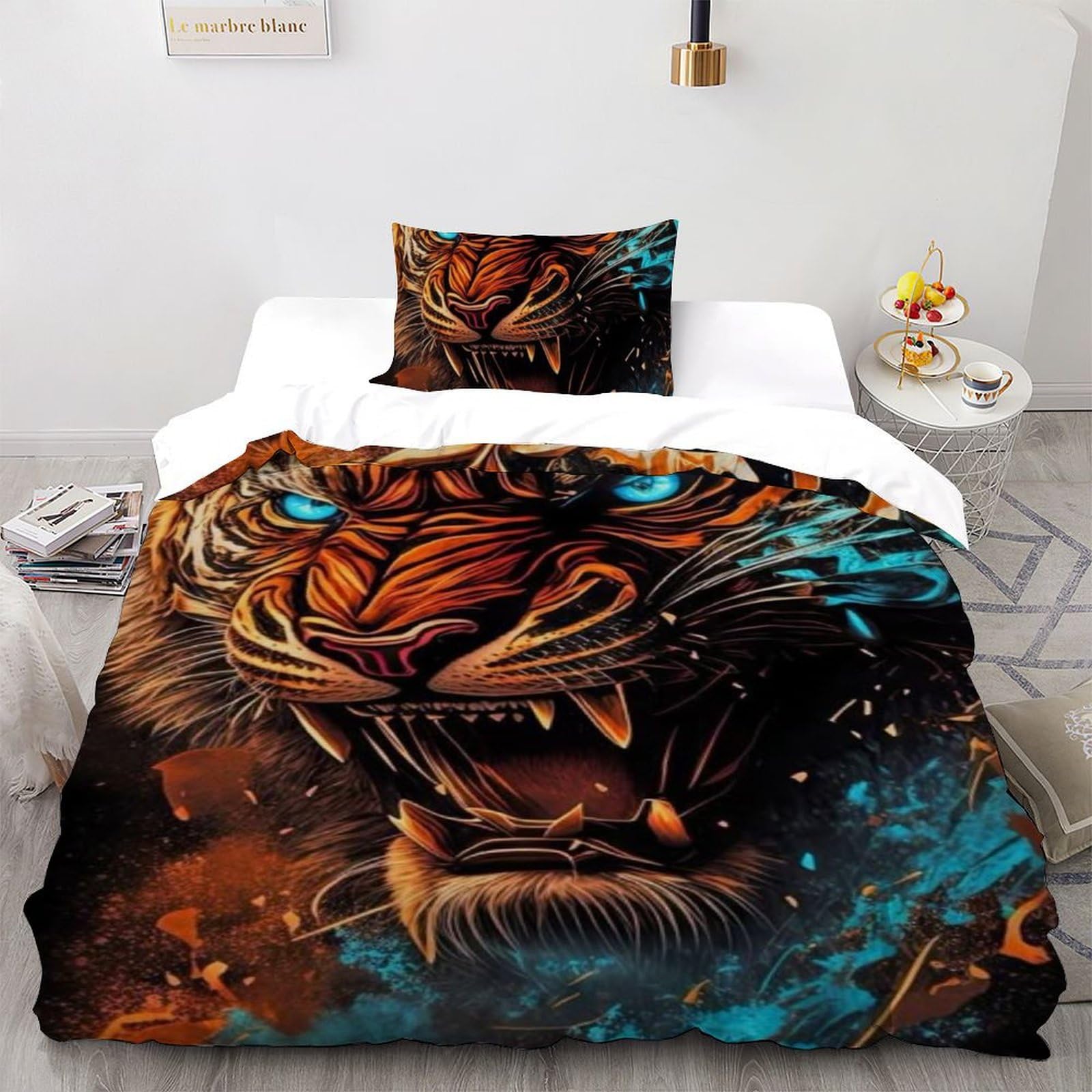Housse de couette tigre doré impression 3D premium en microfibre avec zip
