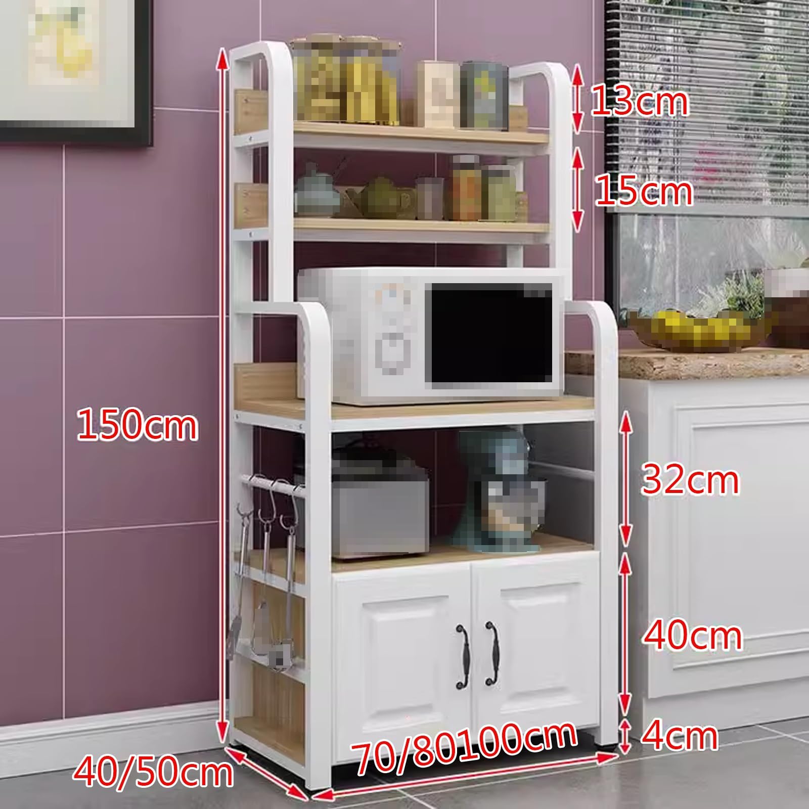 Rostfreies 5-stufiges Küchenregale Stehend Umweltfreundliche Paneele Verdickter Stahlrahmen, Küchenregal Ohne Bohren für Mikrowelle, Kochutensilien(White,80 * 50 * 150cm)