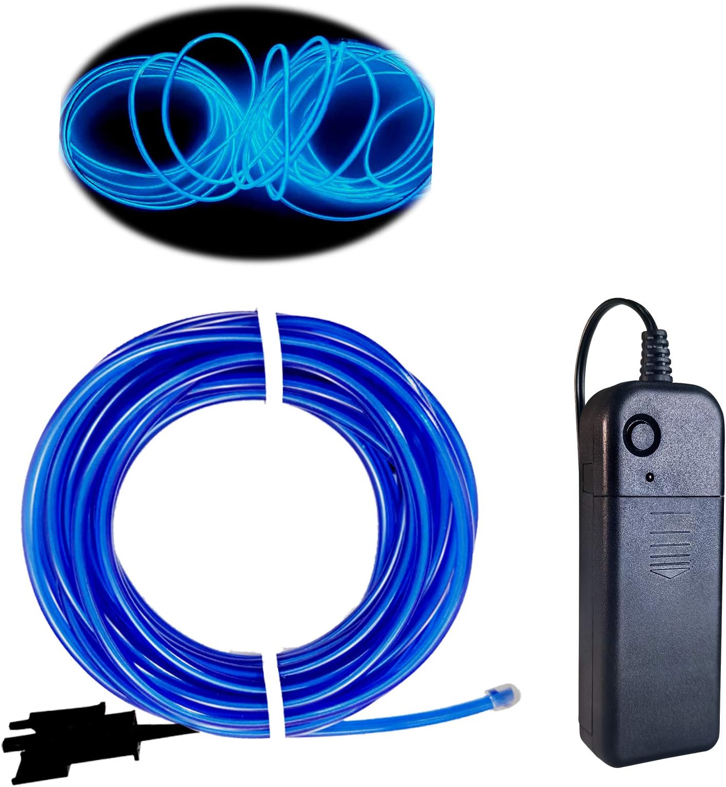 El Wire Blue, 16.4ft/5m Neon Glow Rope Light with Battery Pack Neon Glowing Strobing Electroluminescent Wire for Parties, Halloween Decoration…