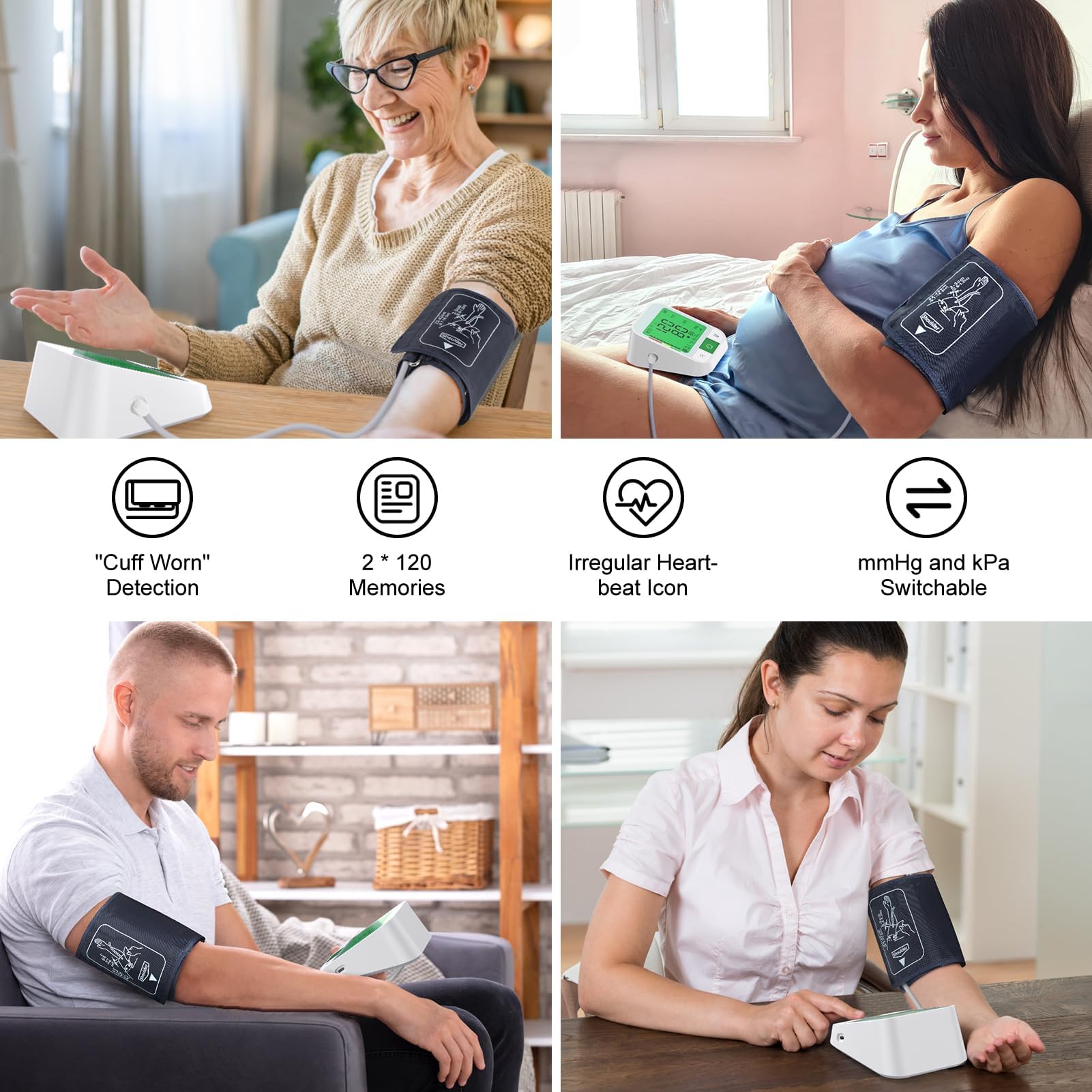 Tensiómetro de Brazo Digital, KKmier Medidor de Tension Arterial Brazo con Brazalete XL 22-42 cm, Máquina para Tomar la Presión y el Pulso Grande Pantalla LCD para 2 Usuarios x 120 Memoria
