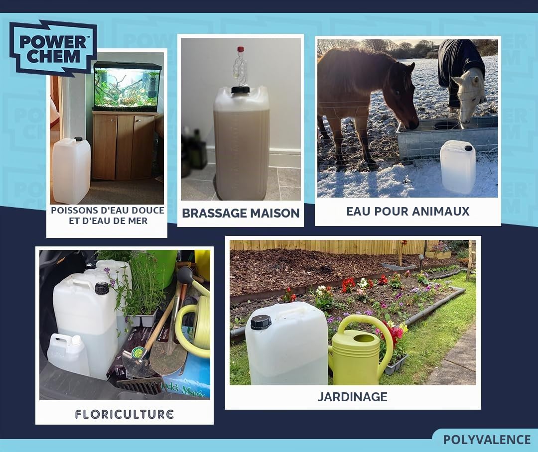 Lot de 2 bidons de 20 l - Approuvés par l'ONU - Avec bouchon inviolable de 61 mm - Parfaits pour le stockage de l'eau et des liquides - Bleu