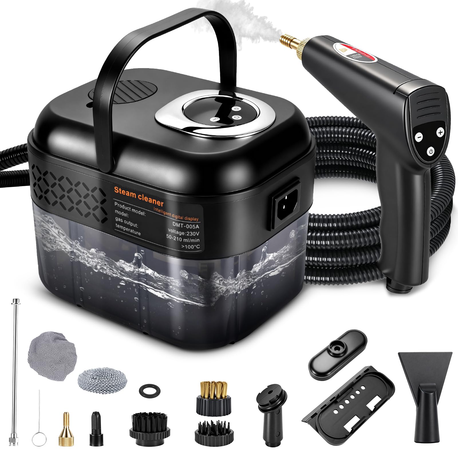 RUIZHI 6-Stufig Dampfreiniger Handgerät mit 12 Zubehör, Steam Cleaner Handheld 1700ML Tank, 1500W Mehrzweck, Dampfdruck 3.5Bar, Aufheizzeit 15s, Dampfreiniger für Alles Boden Auto Fenster Polstermöbel