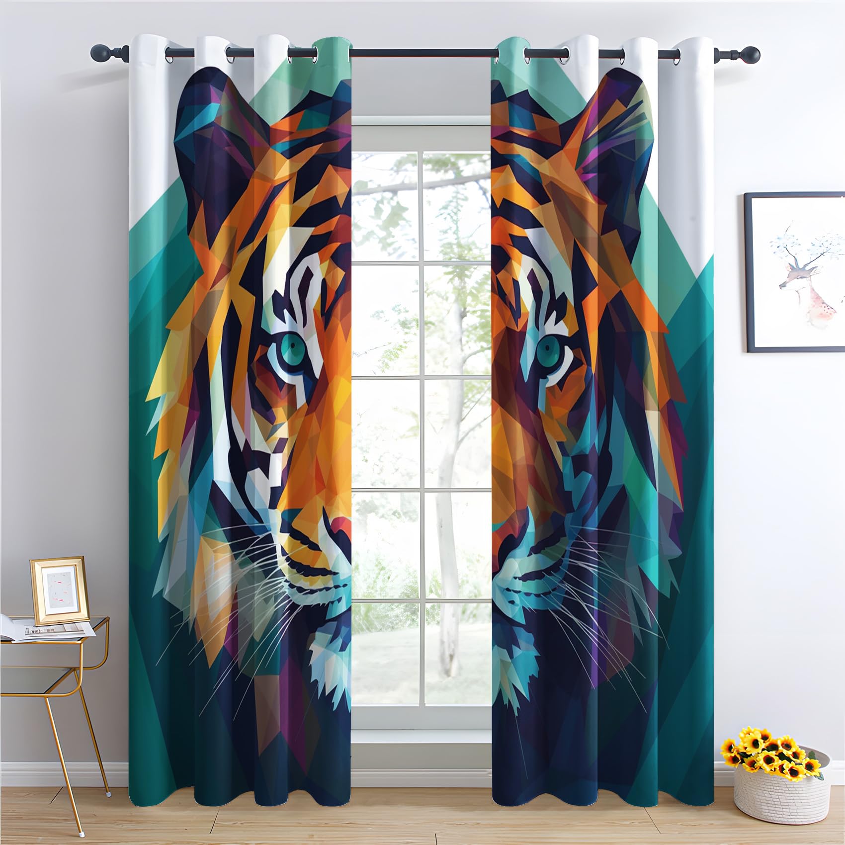 Vorhänge Tiger Muster - Kinder Jungen Tiere Fenster Gardinen mit Ösen, Vorhang Blickdicht Verdunklungsvorhänge Thermovorhang für Wohnzimmer Schlafzimmer Deko 2er Set, H 220 x B 140 cm A-#270