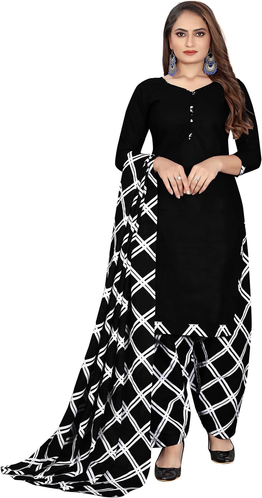 Black Cotton Blend Printed Salwar Suit (Ready To Wear_S-Size)