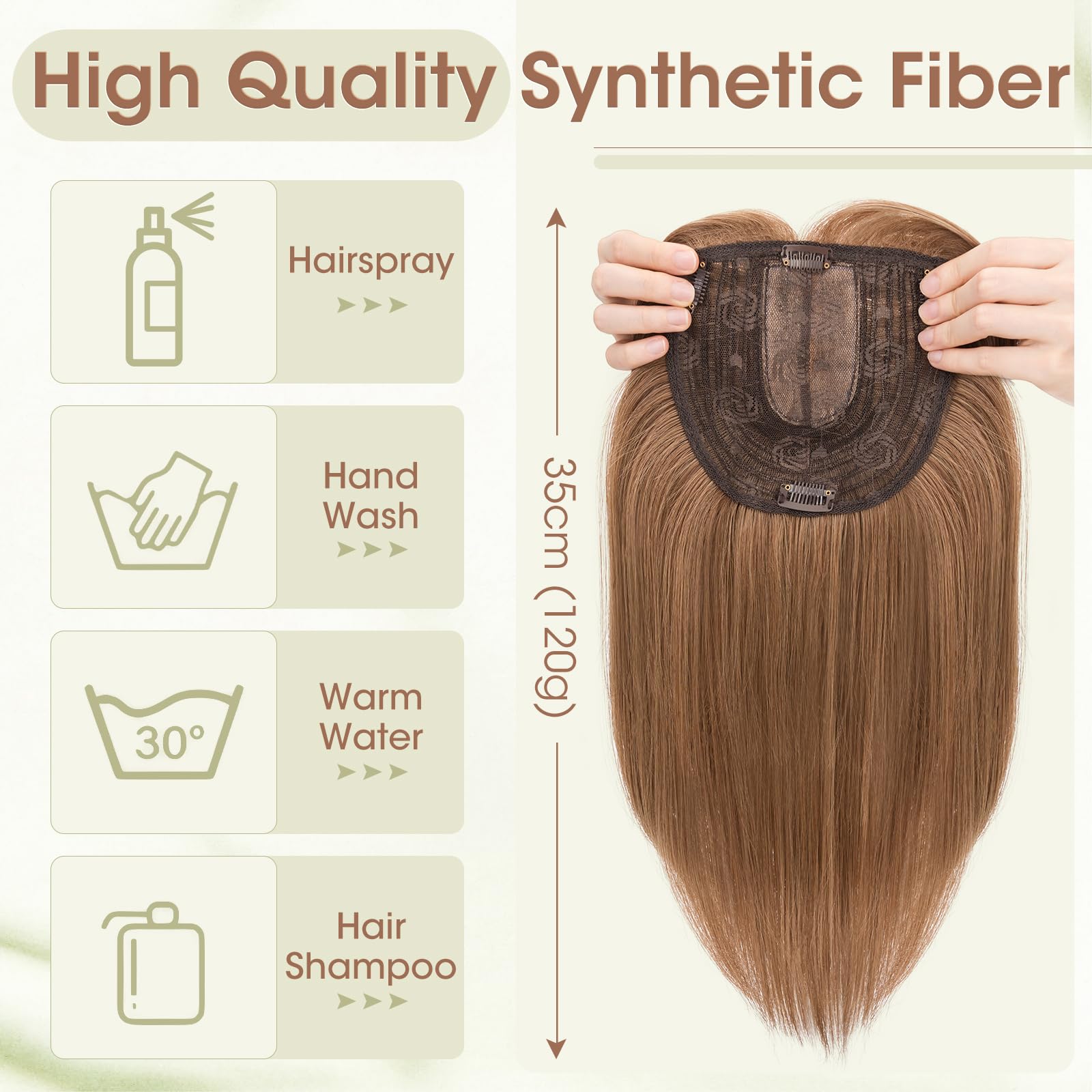 Elailite Hair Topper Donna Clip in con Frangia per Capelli Castano Chiaro/Dorato Intenso, Posticci con Clips Middle Parting Toupet Toupee Protesi 35cm 120g (Base 15cm*15cm)
