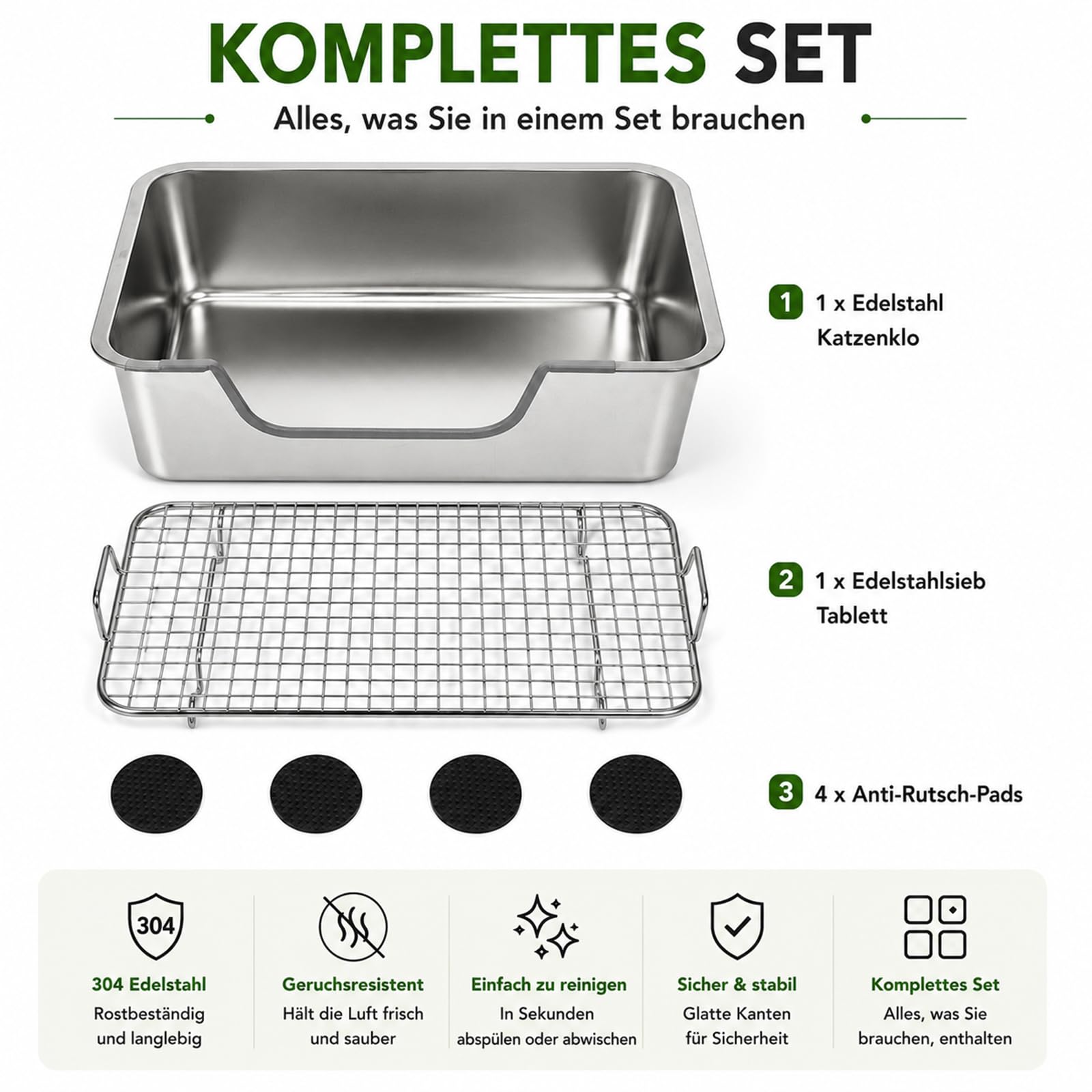 HYLYUN Edelstahl Kaninchen Toilette Große(40x30x15cm), Premium Nagertoilette mit Schutzgitter & Anti-Rutsch Füßen, Urinbeständig, Extrem Hygienisch, Ideal für 1 großes Kaninchen oder 2 Meerschweinchen