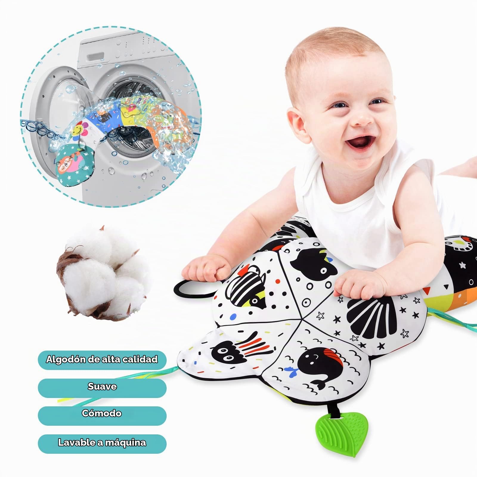 Aolso Cojín para Bebés,Almohada para bebés，Estera del Bebé en Blanco y Negro,Almohada de Bebe con Espejo,Juguetes para recién Nacidos de Alto Contraste，Juguetes de Bebés con Papel Crepé