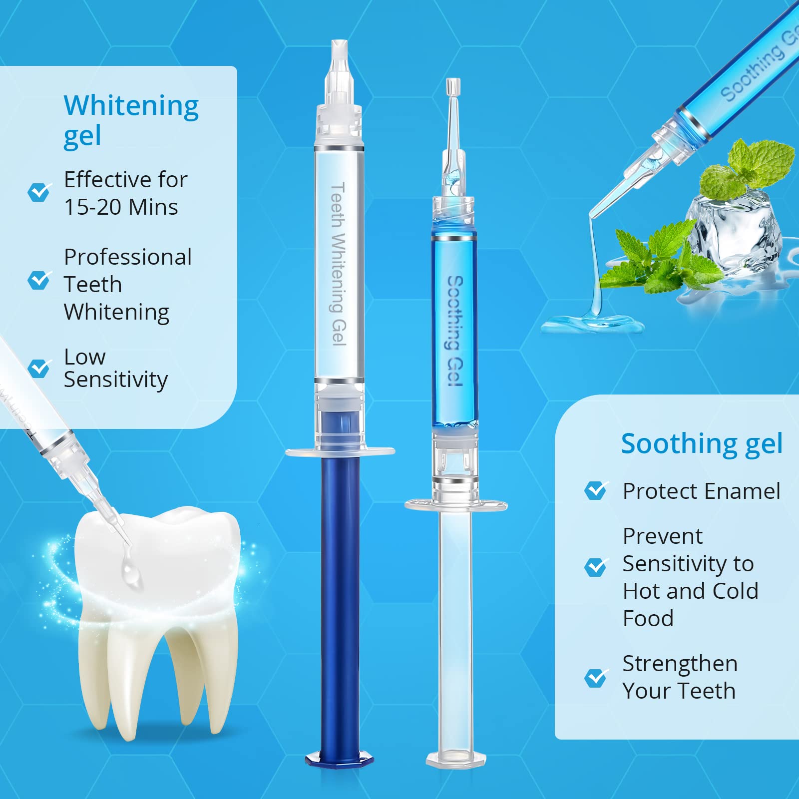 Kit Blanchiment Dentaire - Bledras Dents Blanches Professionnel avec 12 Gel Blanchiment, 3 Gel Apaisant, Plateau Dent- Soins Dentaires à Domicile en 20 Minutes (Set A)
