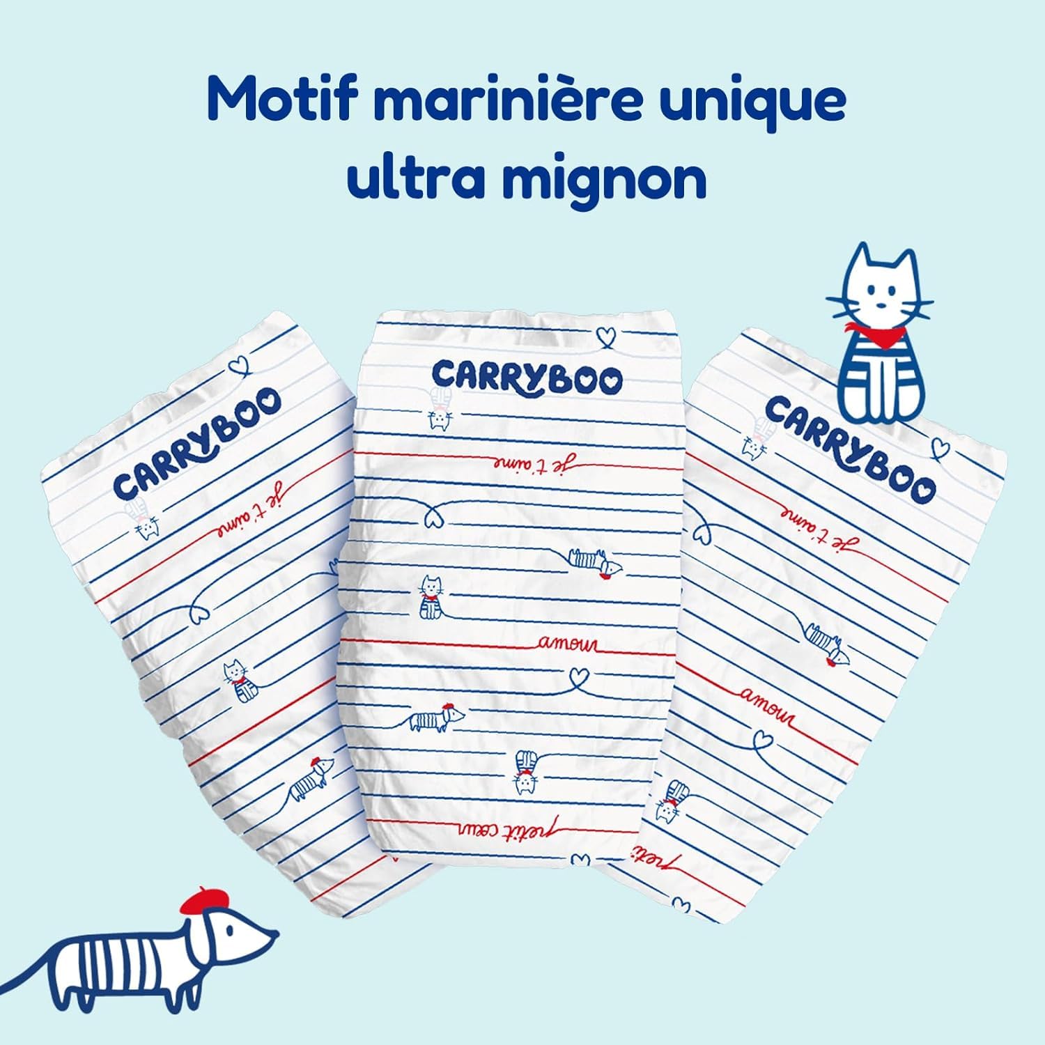 CARRYBOO - Couches Taille 1 & 2 – Duo évolutif naissance (2 à 6 kg) - Saines et Ultra Absorbantes - 12h Anti Fuites - T1 x 48 couches & T2 x 150 couches - Fabriquées en France
