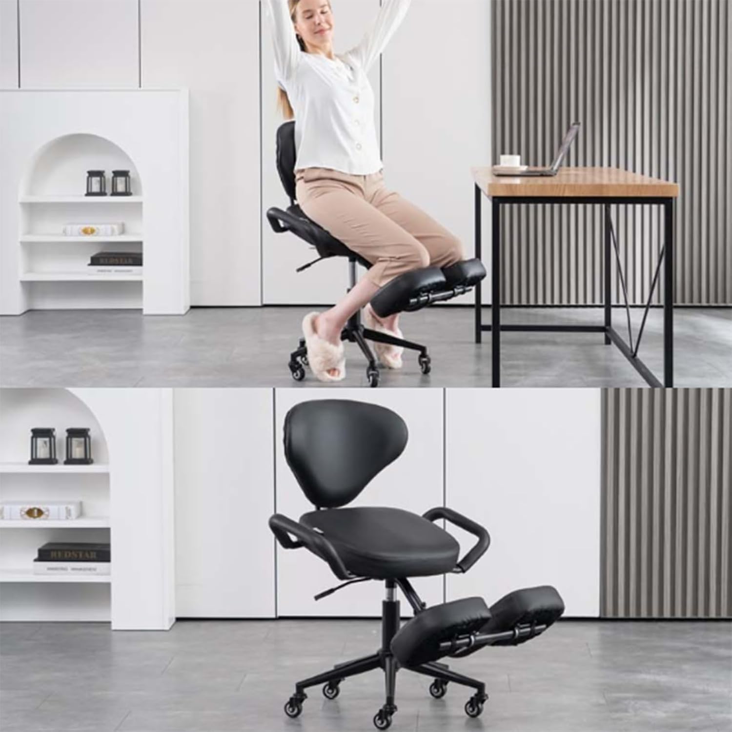 SFKLYU Height and Angle Adjustable Kneeling Chair Posture Chair with High Back Improve Your Posture with an Angled Seat for Home Office with Gliding Casters