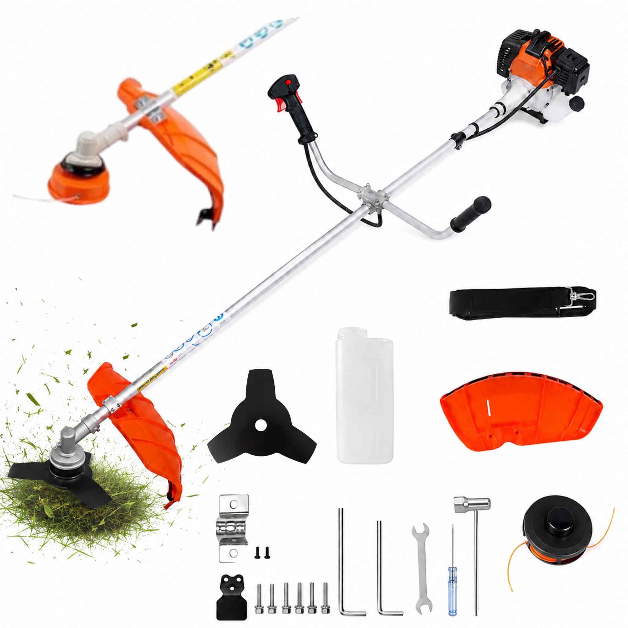 Decespugliatore a Scoppio Professionale 52cc 2 Tempi - Sistema ANTIVIBRANTE e AVVIAMENTO FACILITATO – MULTIFUNZIONE 2 in 1 con Testina Tap & Go 2mm e Disco in Acciaio a 3 Denti – Tagliaerba a Scoppio
