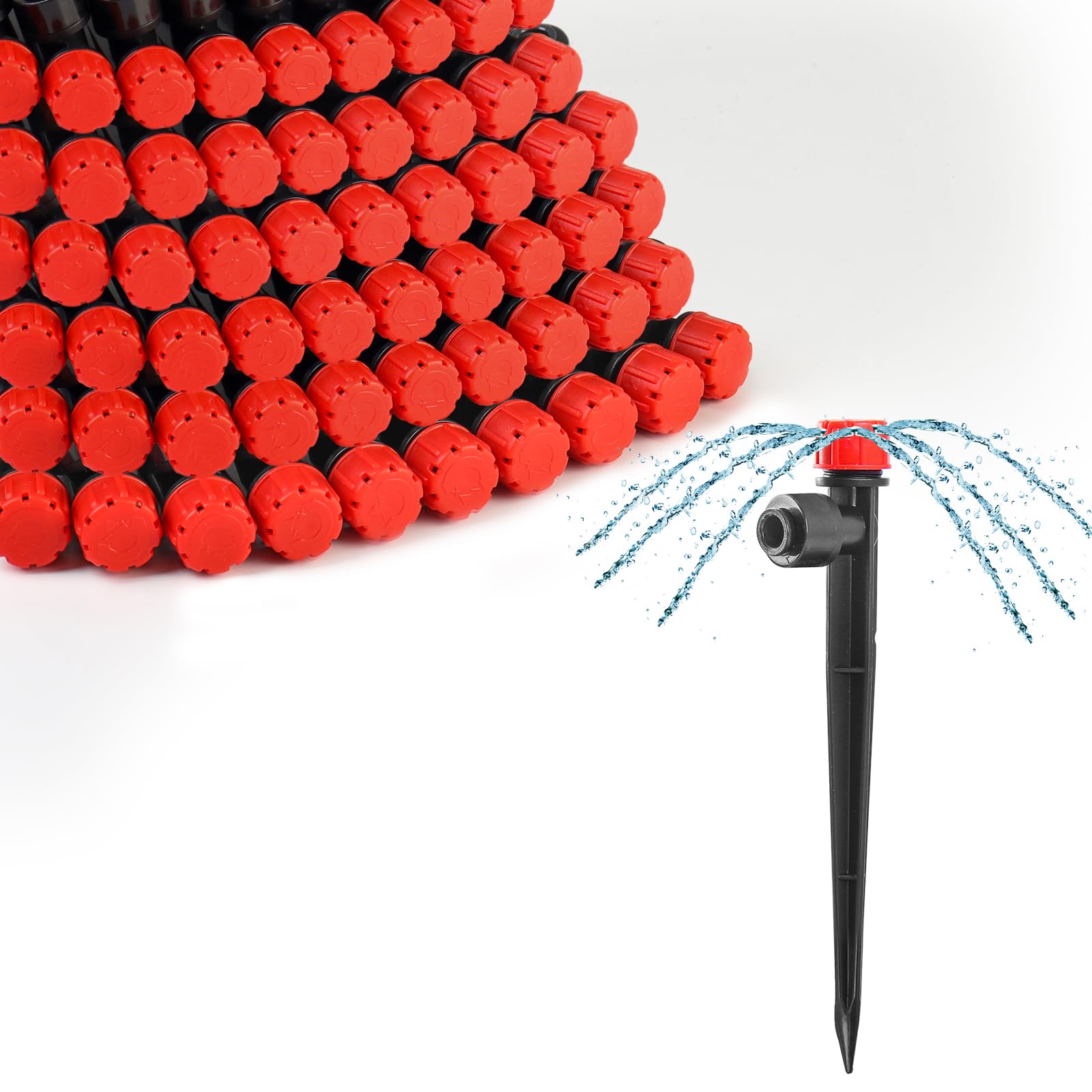 MIXC 60pcs Quick-Connect Drip Irrigation Emitters for 1/4" Drip Irrigation Tubing - Adjustable Push-to-Connect 360° Drip Emitters Stream on 5.5" Sturdy Stake for Irrigation System
