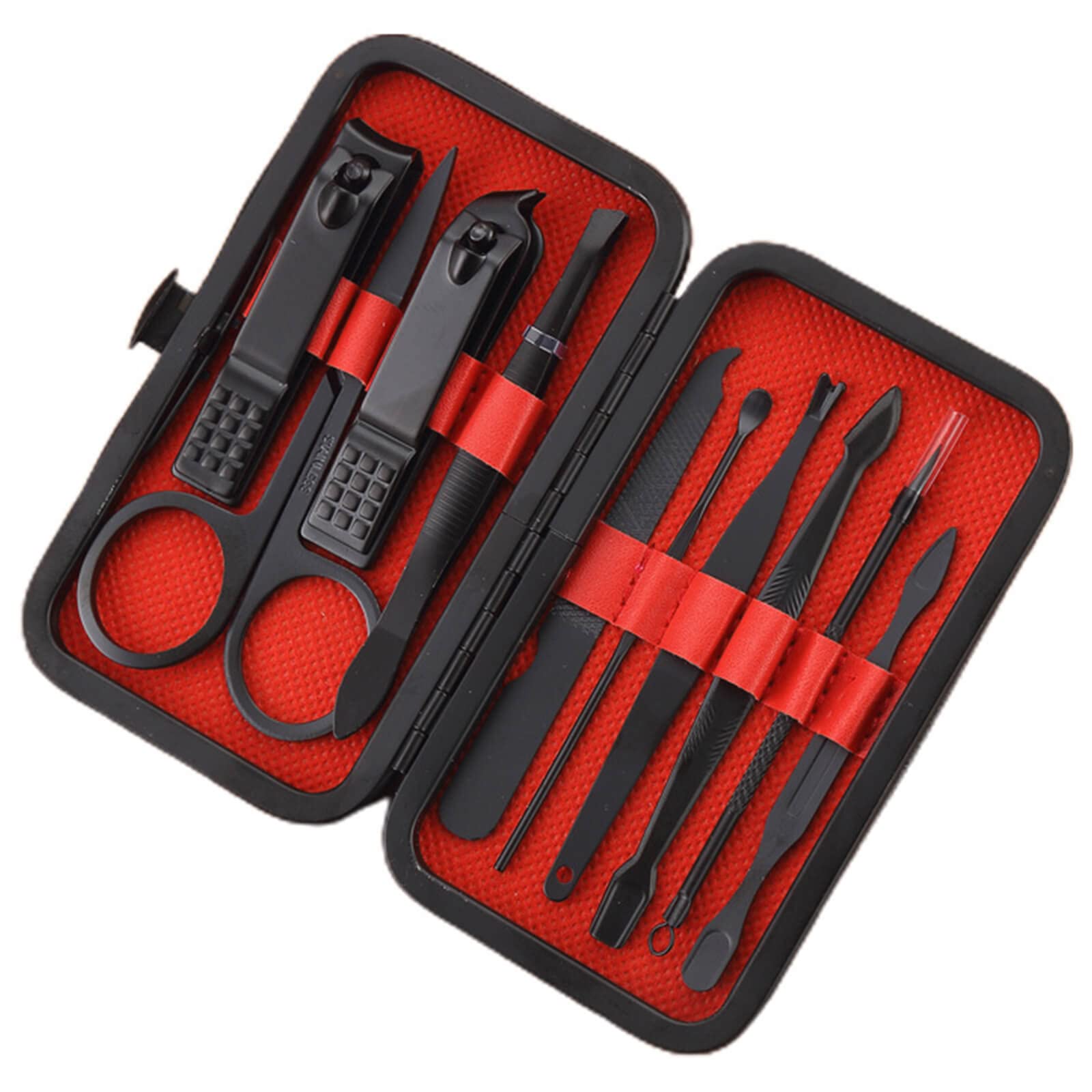 Manicure Set Nail Clippers Pedicure Kit -10PCS Stainless Steel Manicure Kit, Professional Grooming Kits, Nail Care Tools with Luxurious Travel Leather Case Gift Box(10,Red)