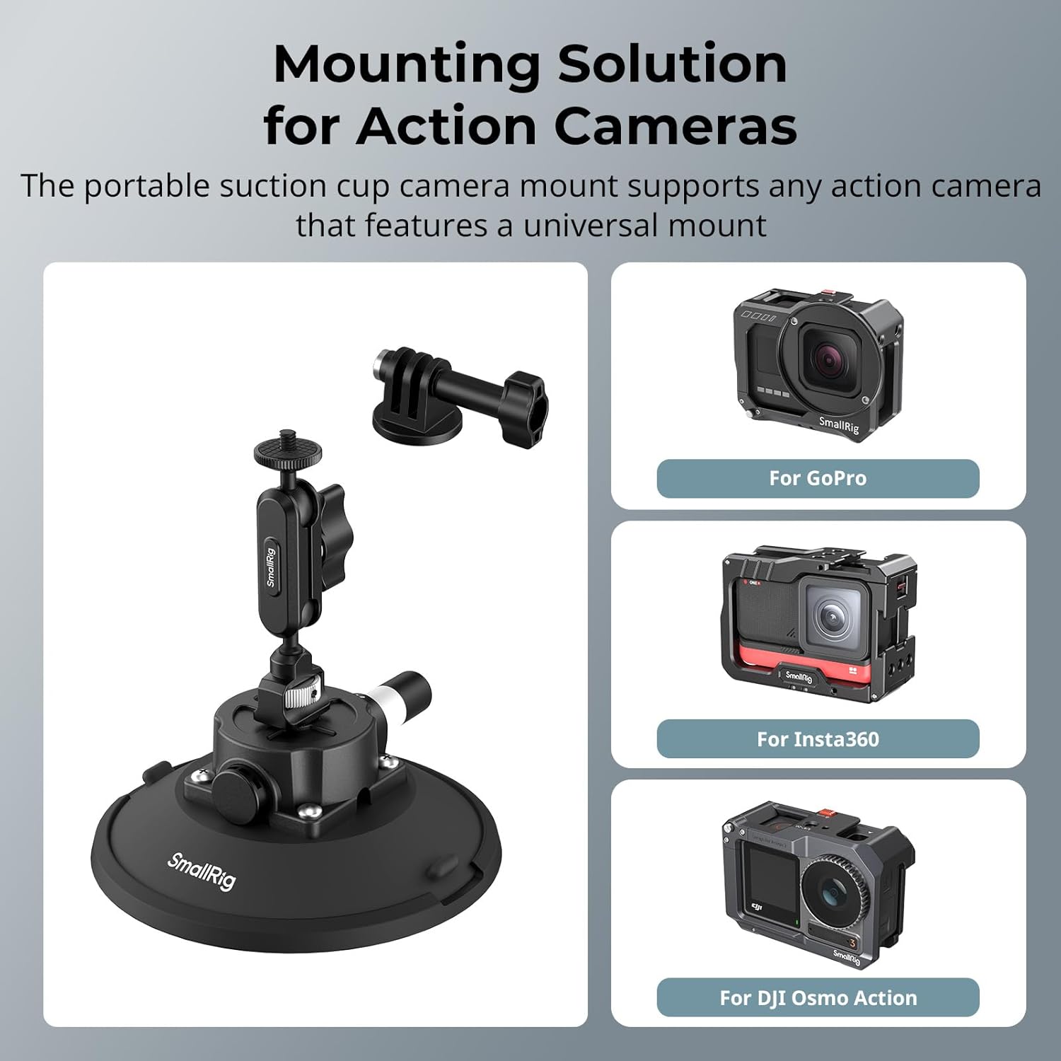 SMALLRIG 6" Suction Cup Mount with Ball Head Magic Arm, Action Camera Mount for DJI Osmo Action 5 Pro/4, for Insta360 x5, for Gopro 13/12, Load Capacity 3kg, on Car Windshield or Window - 5856 - Image 2
