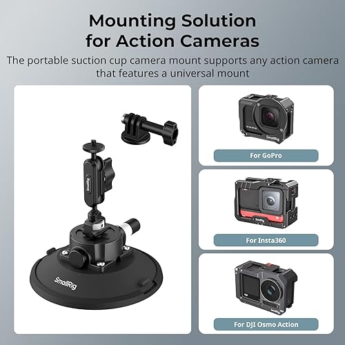 SMALLRIG 6" Suction Cup Mount with Ball Head Magic Arm, Action Camera Mount for DJI Osmo Action 6/5 Pro/4, for Insta360 x5, for Gopro 13/12, Load Capacity 3kg, on Car Windshield or Window - 5856 - 2