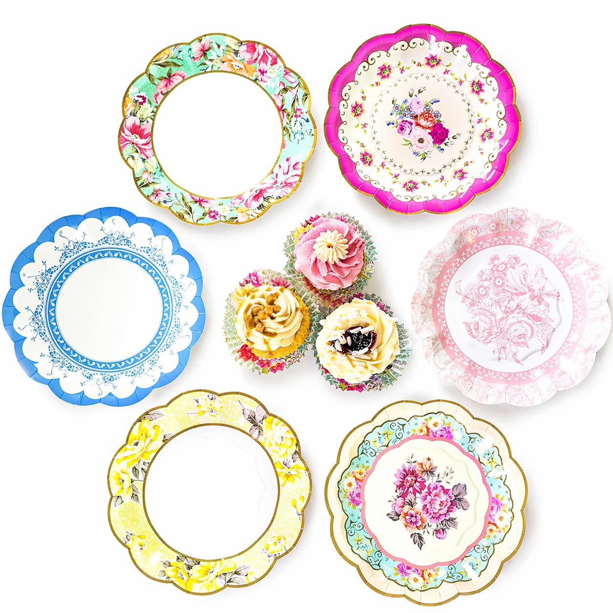 Talking Tables Pappteller Vintage-Blumen Muster 24er Set – 17,5 cm, gewellter Rand