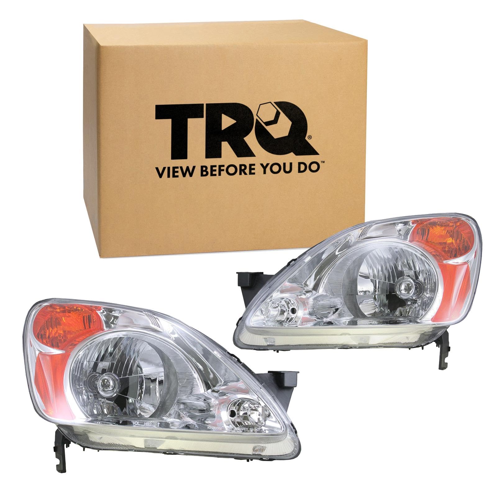 TRQ 2 Piece Headlight Assembly Set Driver &amp; Passenger Side Compatible with 2002-2004 Honda CR-V HO2518104 HO2519104