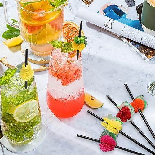 Miniatura 5 de 100 popotes para beber frutas, popotes desechables de plástico de panal de abeja, tropical, hawaiano, playa, cóctel, piscina, suministros de
