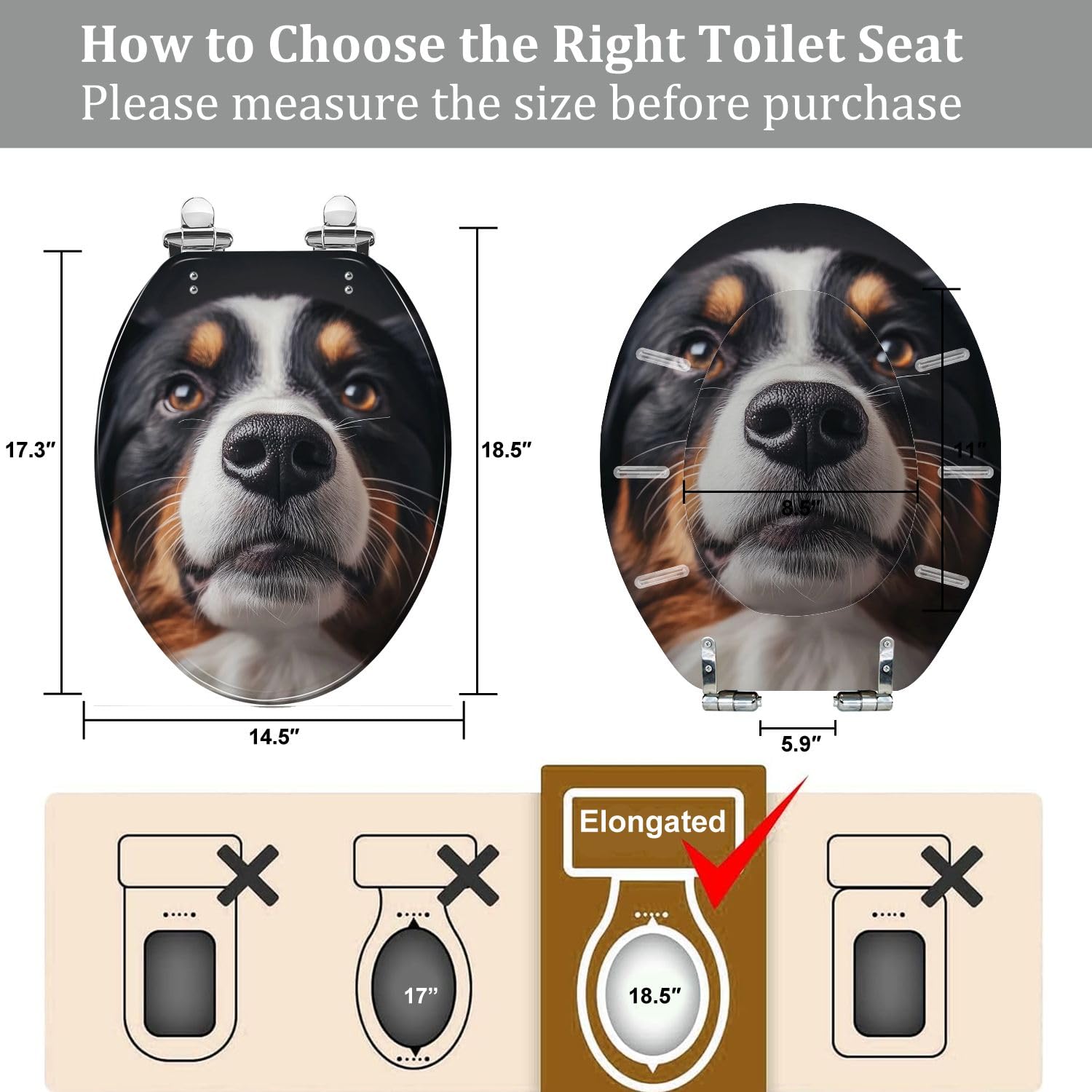 Asiento de inodoro alargado genérico con cierre suave para baño.