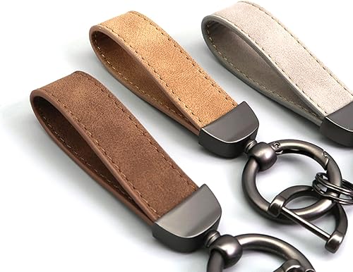 Miniatura 2 de Acespeed 3 llaveros de cuero para automóvil, llavero giratorio de 360 grados y anillo en D antipérdida para hombres y mujeres (marrón, gris,