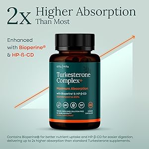 Potent Turkesterone Supplement, 2X Pure (Made in USA - 3rd Party Tested) Most Bioavailable and Natural Test Support Supplement, Supports Energy Lean Muscle Growth, Recovery and Stamina, Vegan (60ct)