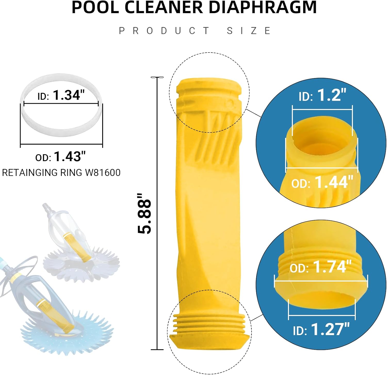 CALPALMY (4-Pack Pool Cleaner Diaphragm Exact Replacement W69698 W81701 W81700 with Retainging Ring W81600 | Compatible with Zodiac G3 G4 Alpha 2 3 - Made from Heavy Duty Rubber
