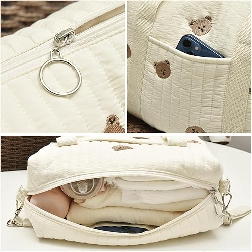 Miniatura 3 de Bolsa de pañales para bebé, bolsa de almacenamiento para cochecitos, organizador de pañales para bebés, bolsas para mamá, bolsa bordada