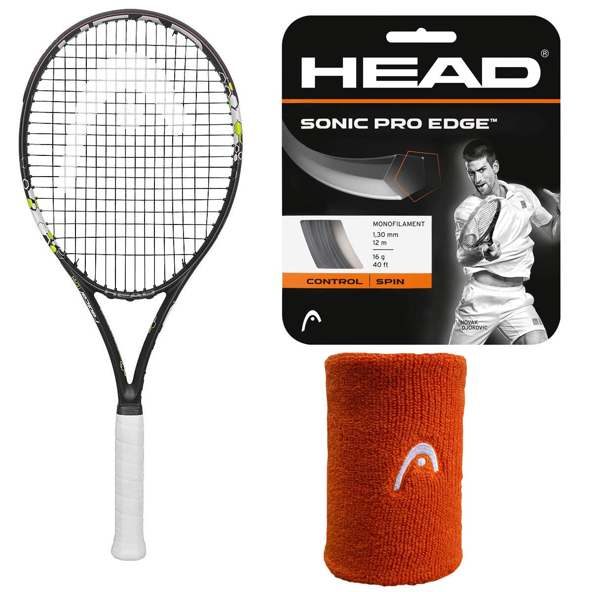 HEAD IG Radical Team Tennis Racket with Sonic PRO Edge Tennis String and Wrist Band 5 INCHES Orange