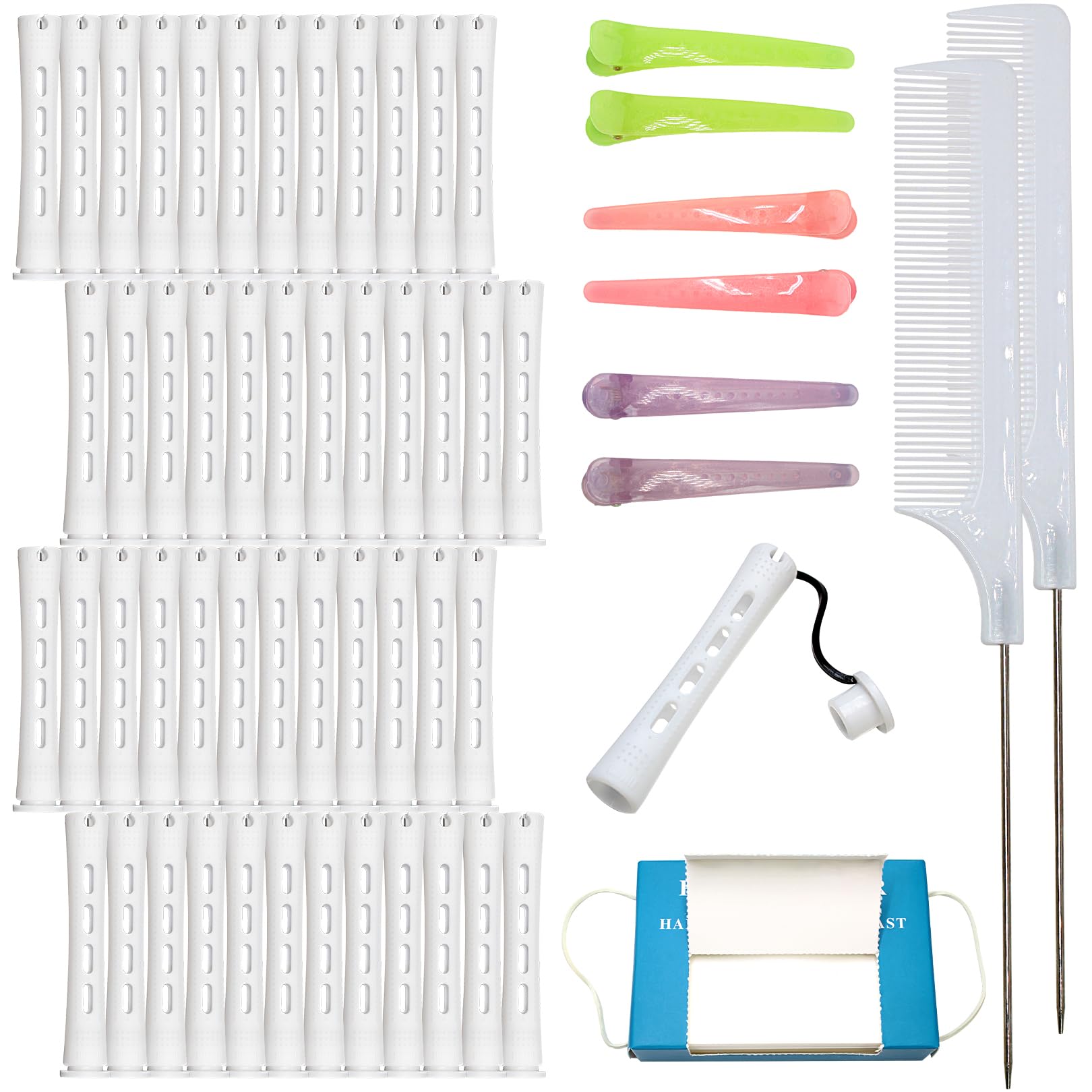 Professional 48 Pcs Cold Wave Perm Rods Curlers Women's Long&Short Plastic Styling Hair Rollers Kit with 350 Perm Papers 6 Duckbill Clips 2 Pintail