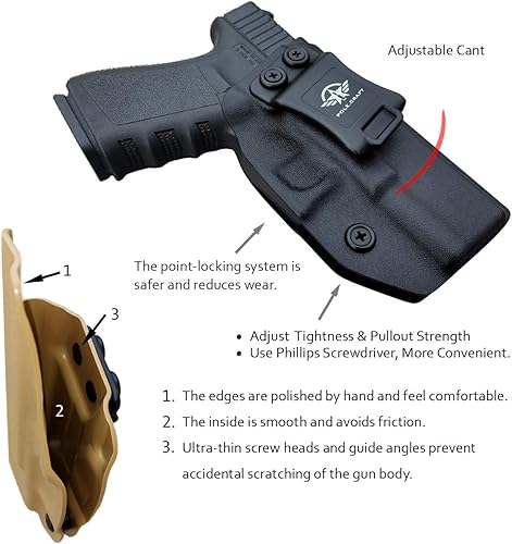 Miniatura 3 de IWB Funda de cuero Kydex compatible con Glock 19 19X 25 44 45 (Gen 3 4 5)  Glock 23 32 (Gen 3 4) Pistola - Cintura interior oculta para G19 G19X G23