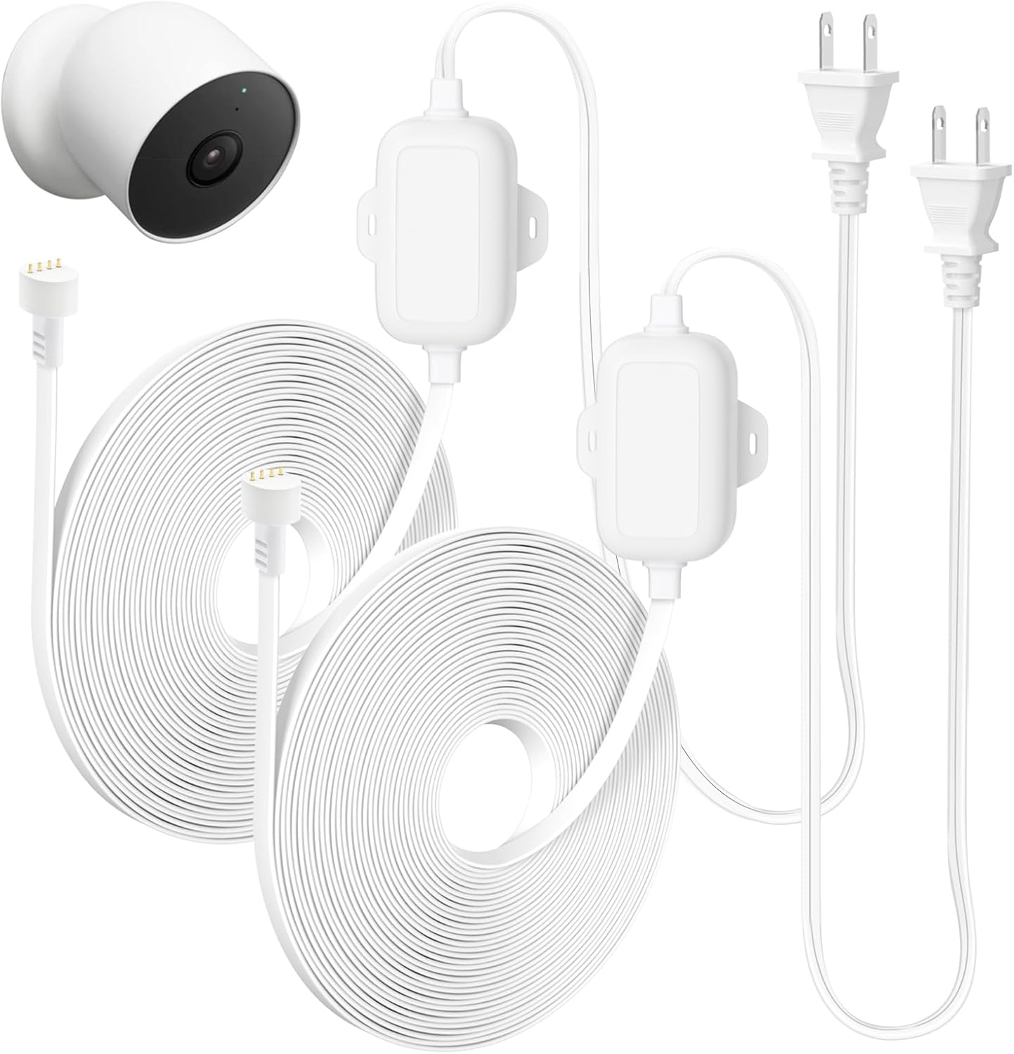 2Pack 30ft/9.1m Power Cable for Google Nest Cam Outdoor or Indoor, Battery(2nd Gen), Weatherproof 5V 2A Charging Cable Flat Outdoor Power Cord for Nest Cam Continuously with One-Piece Molding Adapter