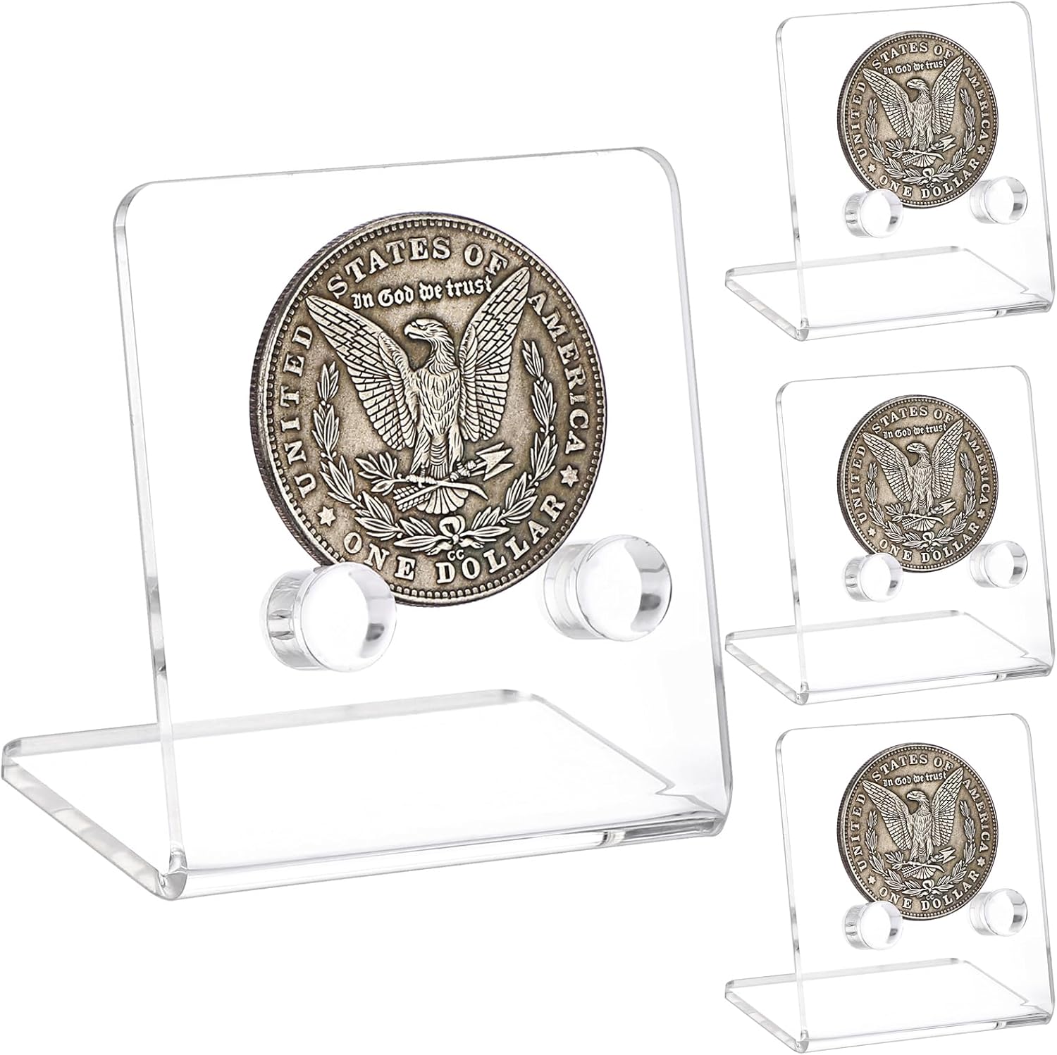 Hipiwe 4 Packs Challenge Coins Holder Clear Acrylic Military Coin Display Stand Mini